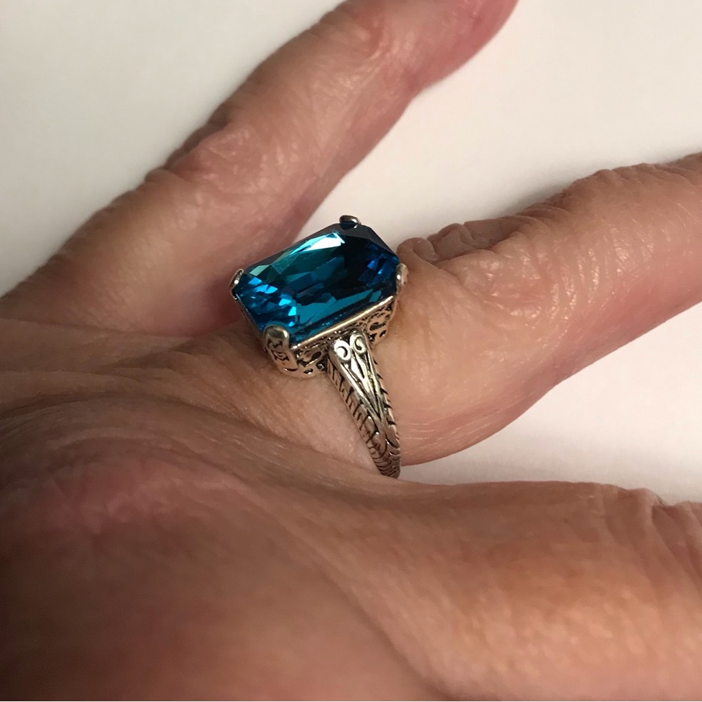 Blue Topaz Stamped 925 Sterling Silver Luxury Ring